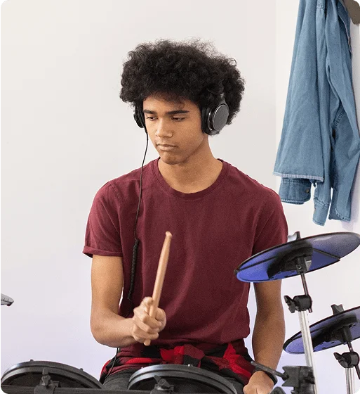 Music educator with drums